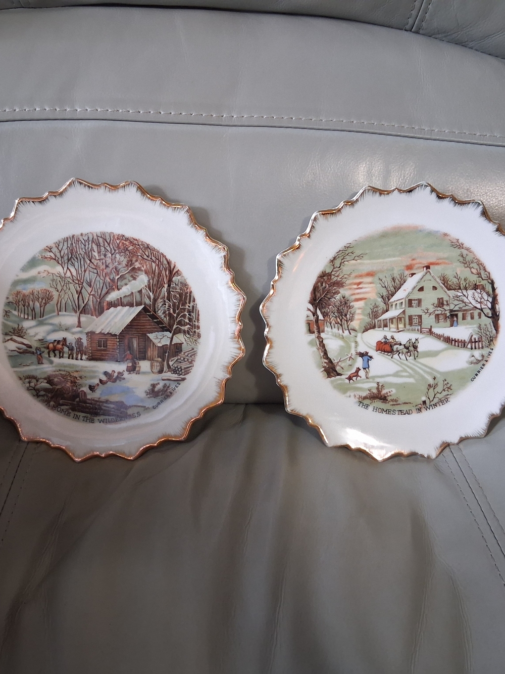 Vintage Pair Artmark Japan Currier & Ives Wall Plates